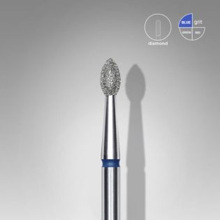 Diamond nail drill bit, pointed "bud" , blue, head diameter  2.5 mm, working part 4.5 mm