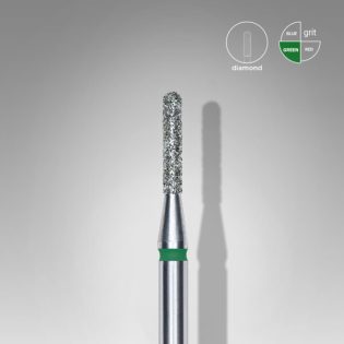 Diamond nail drill bit, rounded cylinder, green, head diameter 1.4 mm/ working part 8 mm