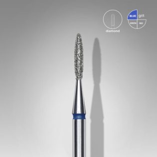 Diamond nail drill bit, pointed flame, blue, head diameter 1.6 mm/ working part 8 mm