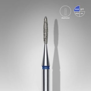 Diamond nail drill bit, flame , blue, head diameter 1.4 mm/ working part 8 mm