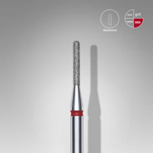 Diamond nail drill bit, rounded cylinder, red, head diameter 1.4 mm/ working part 8 mm