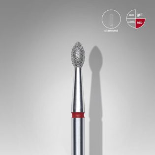 Diamond nail drill bit, pointed "bud" , red, head diameter  2.5 mm, working part 4.5 mm