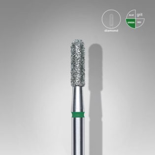 Diamond nail drill bit, rounded "cylinder", green, head diameter 2.3 mm, working part 8 mm