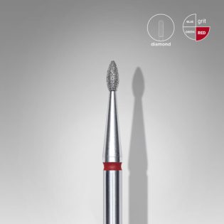 Diamond nail drill bit, "drop" , red, head diameter 1.6 mm, working part 4 mm