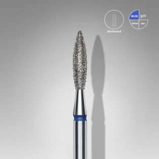 Diamond nail drill bit, flame, blue, head diameter 2.3 mm/ working part 10 mm