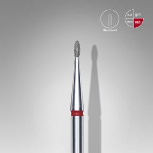 Diamond nail drill bit, rounded "bud" , red, head diameter 1.2 mm, working part 3 mm