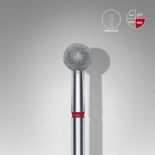 Diamond nail drill bit, ball, red, head diameter 5 mm
