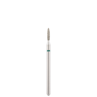 Diamond Nail Drill bit "flame" sharp green, L- 10,0  mm., Ø1,8 mm. DIVINITY